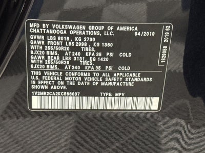 2019 Volkswagen Atlas 3.6L V6 SEL