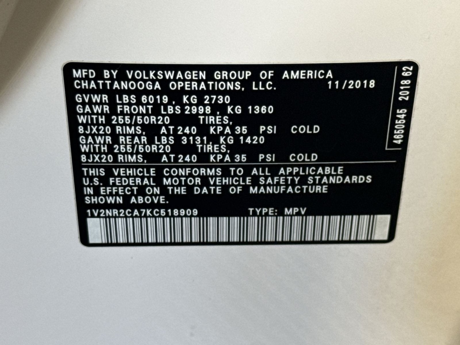 2019 Volkswagen Atlas 3.6L V6 SEL Premium